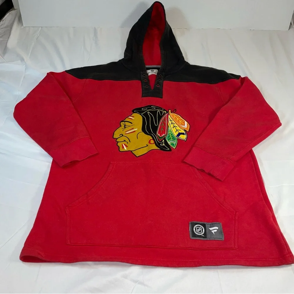 Fanatics NHL Chicago Blackhawks Hoodie Mens‎ Large Red Black Lace Up Pullover